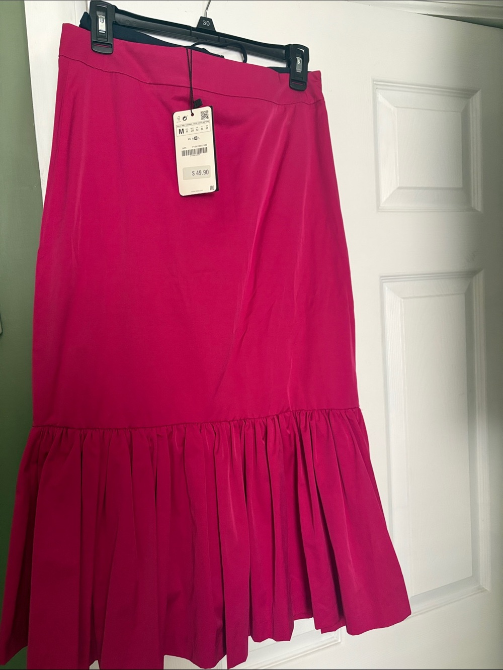 Zara Hot Pink Midi Skirt with Ruffle Hem